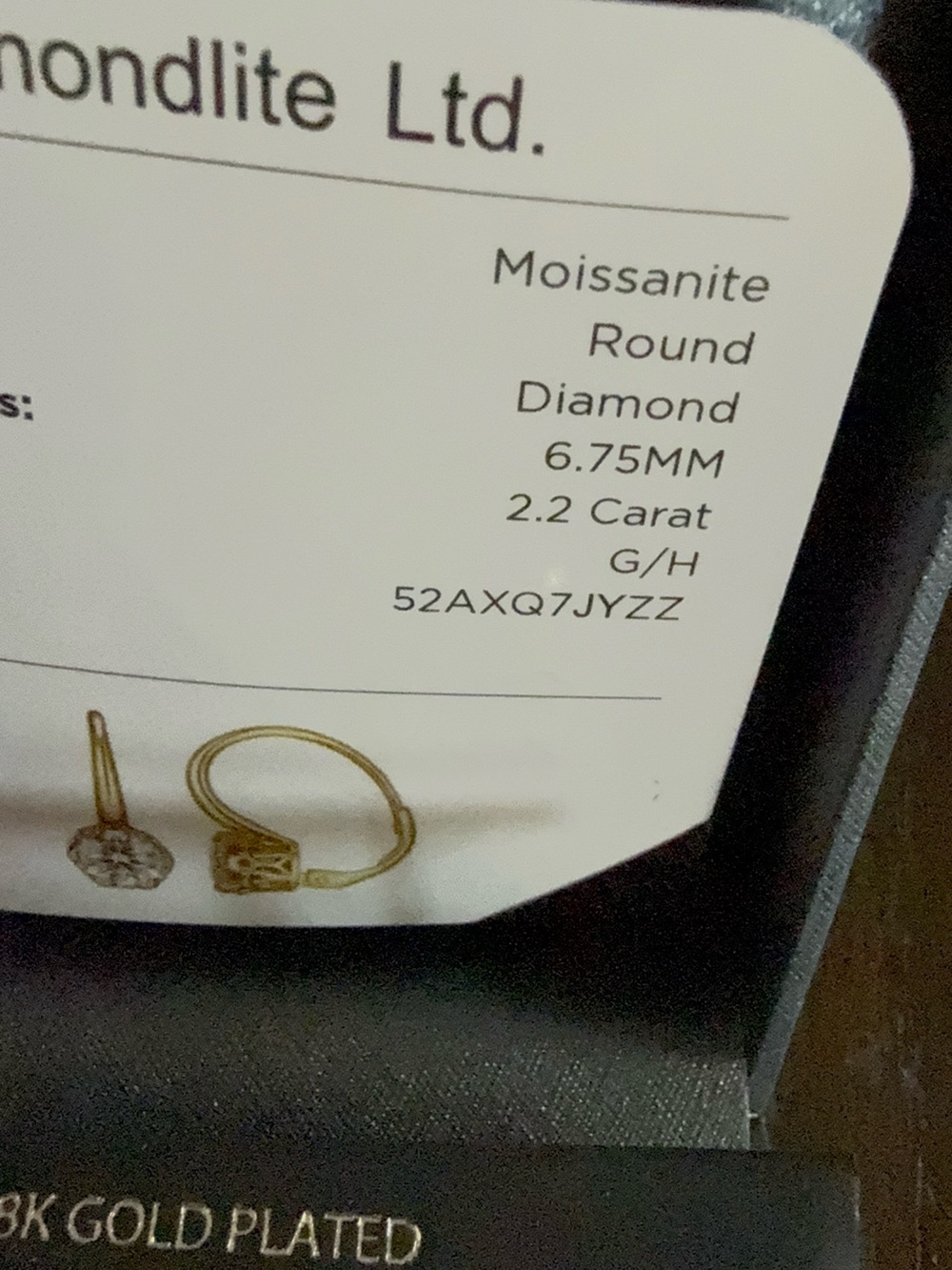 18K Gold Plated Moissanite Drop Earrings - Gold - Picture 3 of 5